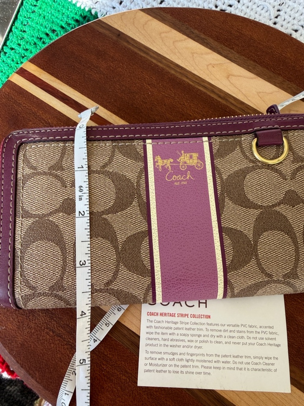 Coach Brown Signature Canvas Zip Wallet with Purple Trim - Picture 14 of 14